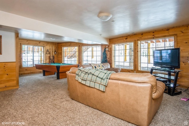 4417 Buck Way Unit 2029, Heber City, UT 84032 - carpeted living area with billiards, wooden walls, and a wealth of natural light