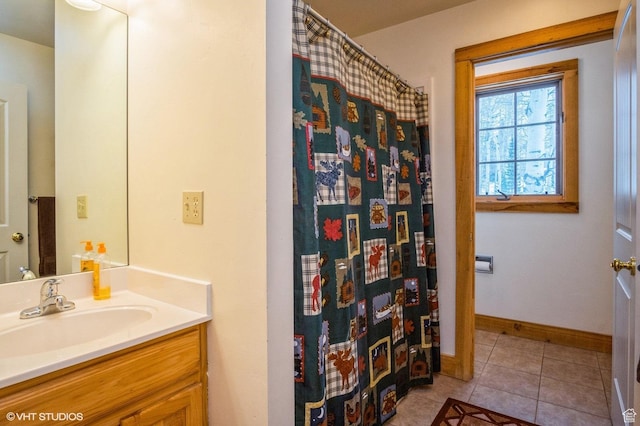 4417 Buck Way Unit 2029, Heber City, UT 84032 - full bath featuring tile patterned floors, baseboards, vanity, and a shower with shower curtain