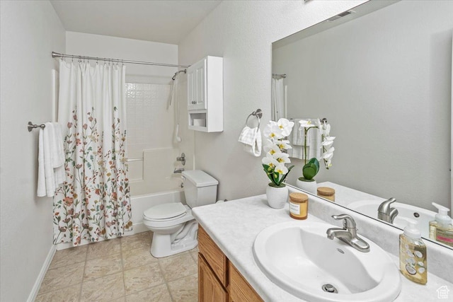 5448 S 4025 W, Roy, UT 84067 - bathroom featuring vanity, baseboards, shower / bath combo with shower curtain, and toilet