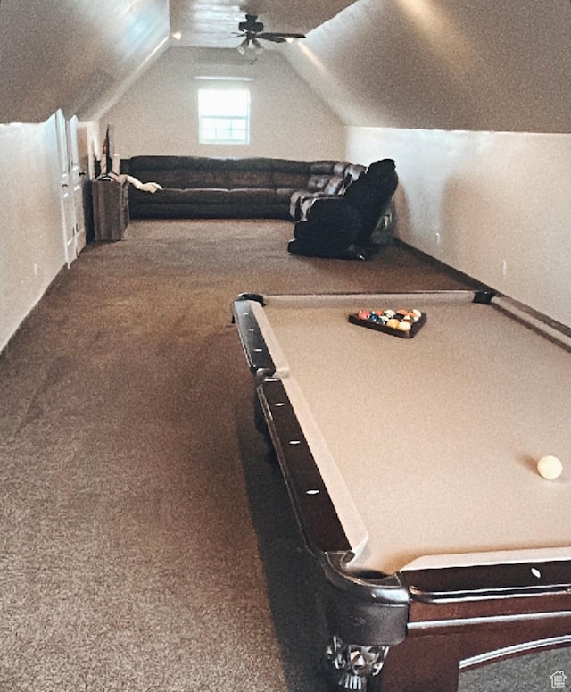 35 E 400 N, Moroni, UT 84646 - playroom with vaulted ceiling, a ceiling fan, and carpet flooring
