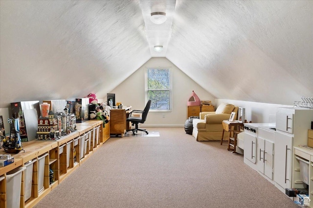 3072 S 1065 W, Syracuse, UT 84075 - carpeted office space featuring lofted ceiling, baseboards, and a textured ceiling