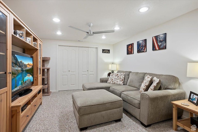 3072 S 1065 W, Syracuse, UT 84075 - carpeted living area featuring recessed lighting and ceiling fan