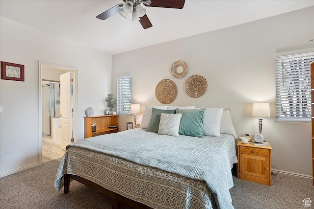3072 S 1065 W, Syracuse, UT 84075 - bedroom featuring carpet, baseboards, ensuite bathroom, and a ceiling fan