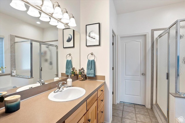 3072 S 1065 W, Syracuse, UT 84075 - bathroom featuring a stall shower, vanity, and tile patterned floors