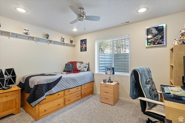 3072 S 1065 W, Syracuse, UT 84075 - bedroom with light carpet, baseboards, a ceiling fan, and recessed lighting