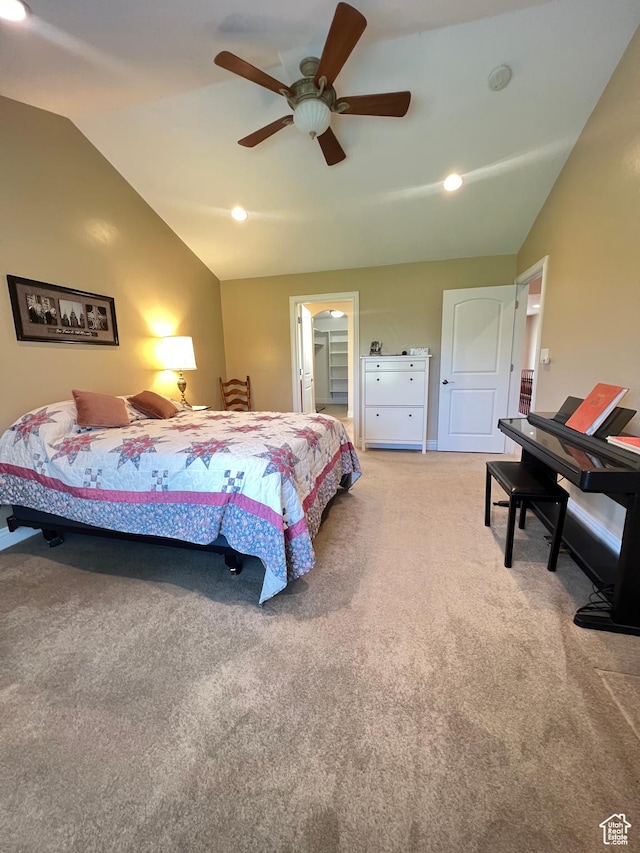 1003 E 200 S, American Fork, UT 84003 - bedroom featuring lofted ceiling, light colored carpet, a ceiling fan, and recessed lighting