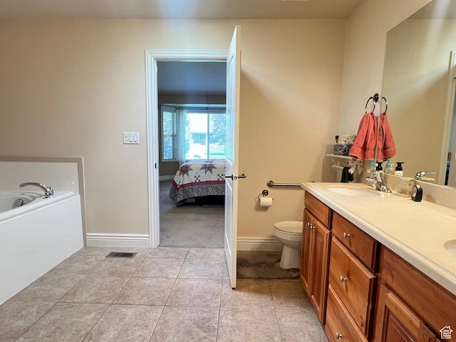 1003 E 200 S, American Fork, UT 84003 - full bathroom with toilet, double vanity, tile patterned flooring, baseboards, and a garden tub