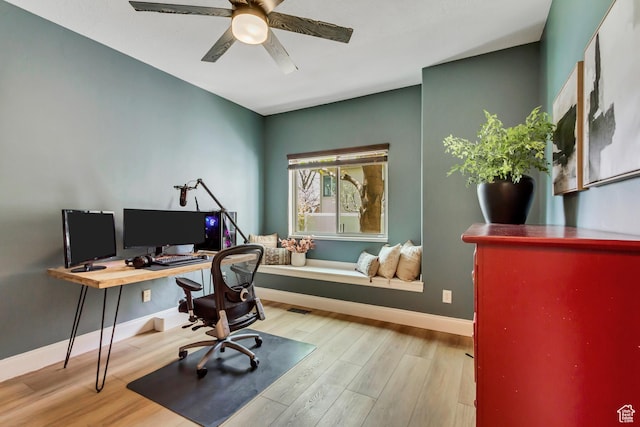 3381 W Slate View Dr, South Jordan, UT 84095 - office area featuring a ceiling fan, baseboards, and wood finished floors