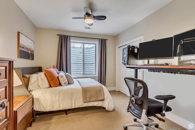 3381 W Slate View Dr, South Jordan, UT 84095 - bedroom with visible vents, baseboards, ceiling fan, and light carpet