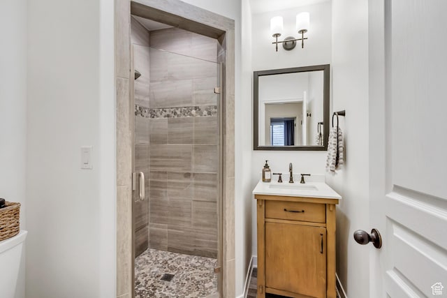 3381 W Slate View Dr, South Jordan, UT 84095 - bathroom featuring vanity and a stall shower