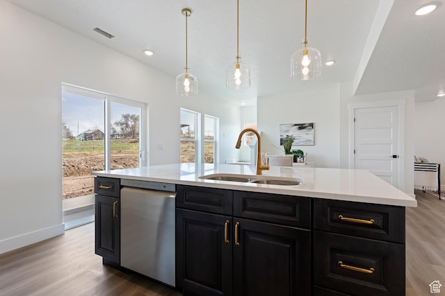 3238 S 4950 W, West Haven, UT 84401 - kitchen with a sink, dark cabinets, stainless steel dishwasher, and light countertops
