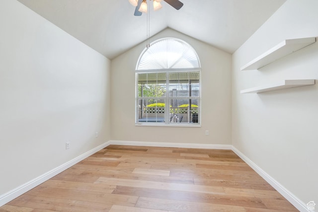 487 W 350 S Unit D, Springville, UT 84663 - empty room featuring baseboards, a ceiling fan, wood finished floors, and lofted ceiling