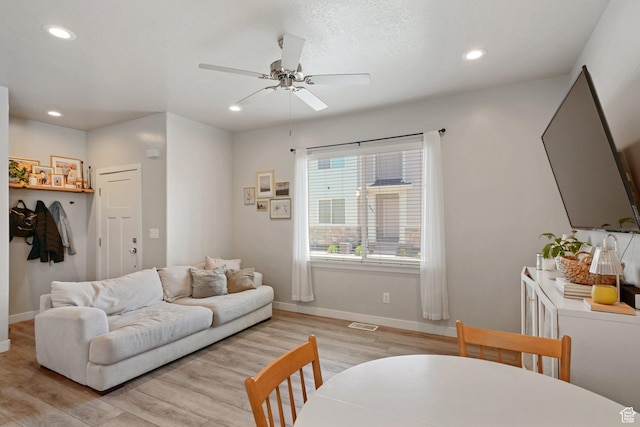 825 S 1710 E, Spanish Fork, UT 84660 - living room with light wood-style floors, baseboards, a ceiling fan, and recessed lighting