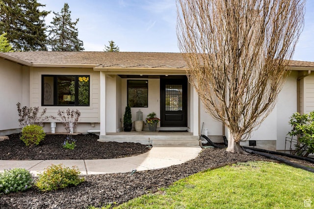 2568 E Sherwood Dr, Salt Lake City, UT 84108 - entrance to property with a porch, roof with shingles, and stucco siding