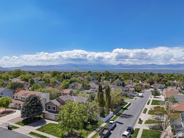 aerial view featuring a residential view and a mountain view