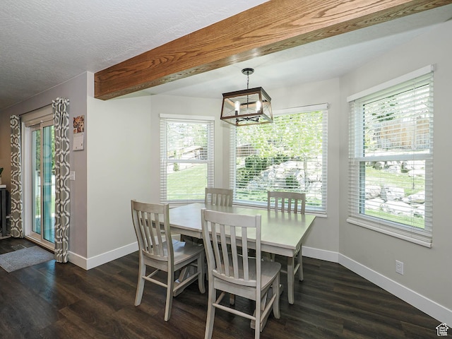 dining space with baseboards, dark wood-style floors, and a wealth of natural light