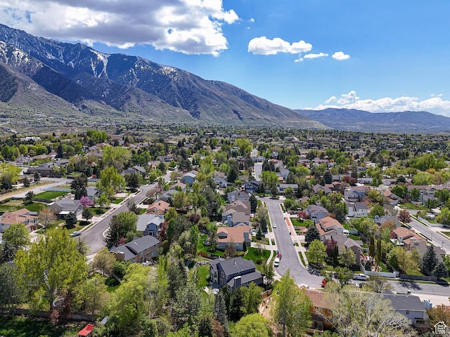 aerial view featuring a residential view and a mountain view