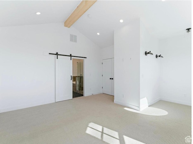 11436 S Watercourse Rd Unit 110, South Jordan, UT 84009 - unfurnished bedroom featuring visible vents, recessed lighting, beam ceiling, and light carpet