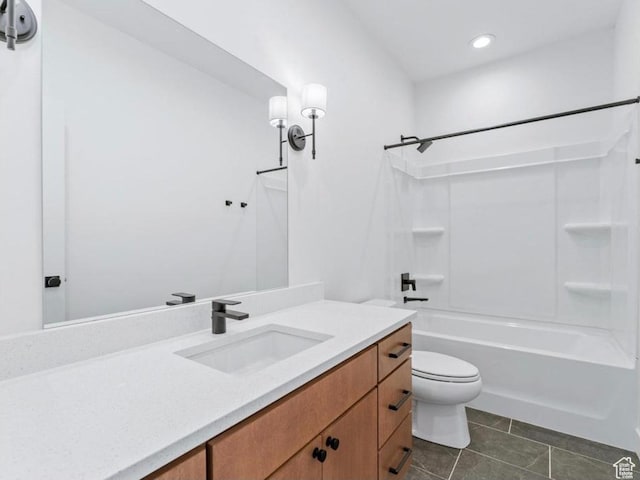 11436 S Watercourse Rd Unit 110, South Jordan, UT 84009 - bathroom featuring bathtub / shower combination, vanity, tile patterned floors, toilet, and recessed lighting
