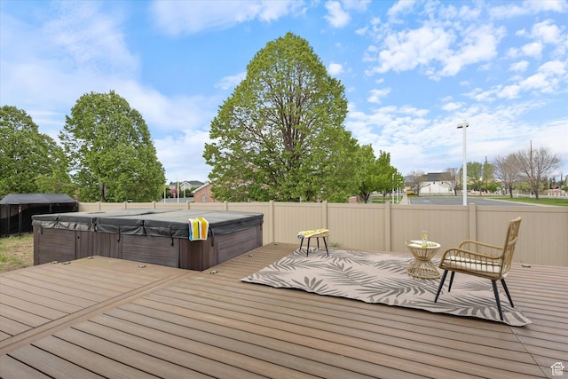 3171 N Crest Dr, Lehi, UT 84043 - wooden terrace with a hot tub and fence