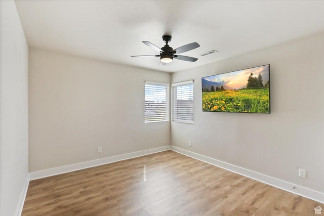 3171 N Crest Dr, Lehi, UT 84043 - empty room featuring ceiling fan, visible vents, baseboards, and light wood finished floors