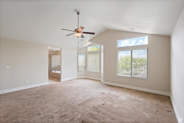 3171 N Crest Dr, Lehi, UT 84043 - unfurnished room with a ceiling fan, baseboards, light carpet, and high vaulted ceiling
