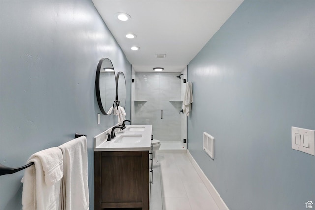 3171 N Crest Dr, Lehi, UT 84043 - bathroom featuring visible vents, toilet, recessed lighting, tile patterned floors, and a stall shower