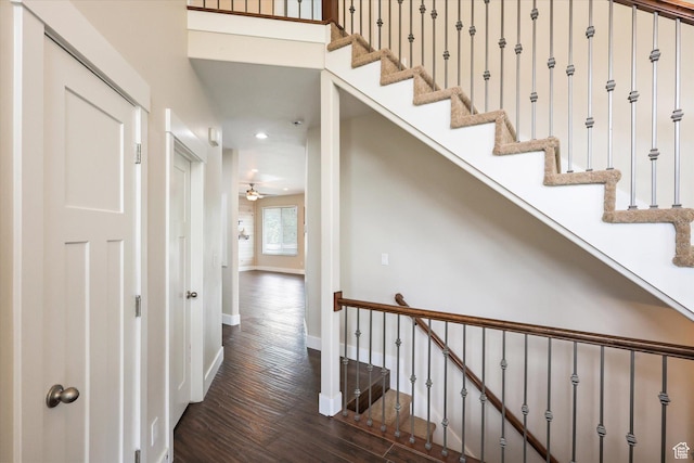 3171 N Crest Dr, Lehi, UT 84043 - hall with recessed lighting, baseboards, an upstairs landing, and hardwood / wood-style floors