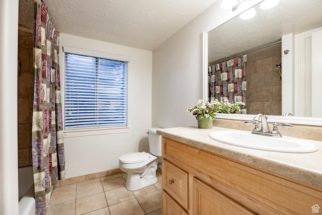 10944 S Surrey Meadow Cv, South Jordan, UT 84095 - bathroom with vanity, toilet, a textured ceiling, tile patterned flooring, and curtained shower
