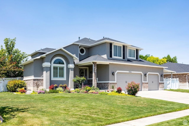 10944 S Surrey Meadow Cv, South Jordan, UT 84095 - prairie-style house featuring stucco siding, driveway, stone siding, and a garage
