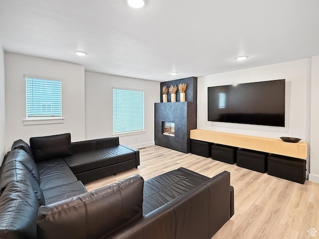 1776 N 300 E Unit 106, North Ogden, UT 84414 - living area featuring baseboards, recessed lighting, a glass covered fireplace, and wood finished floors