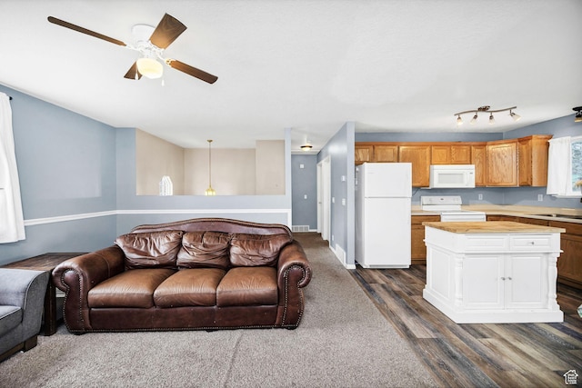 811 S Park Ave W, Logan, UT 84321 - living area featuring visible vents, dark wood finished floors, and ceiling fan