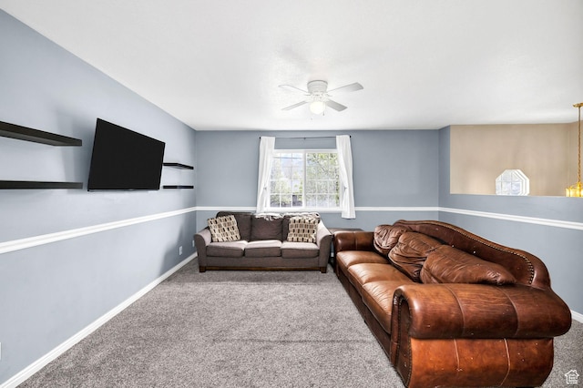 811 S Park Ave W, Logan, UT 84321 - living area with baseboards, carpet flooring, and ceiling fan