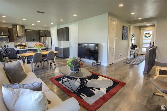 3159 N 1100 W, Pleasant View, UT 84414 - living area featuring baseboards, recessed lighting, and dark wood-type flooring