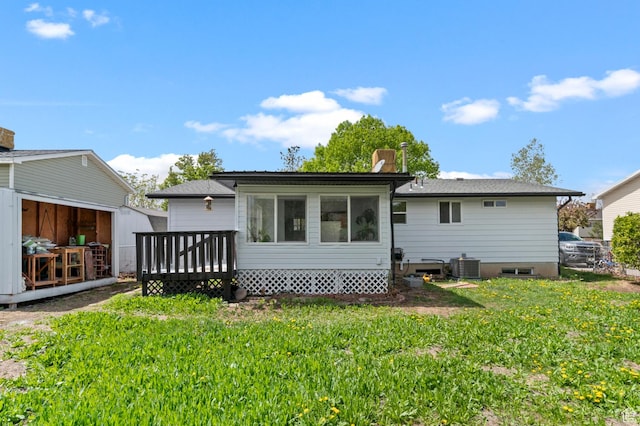 8671 S 3780 W, West Jordan, UT 84088 - back of house with an outbuilding, central air condition unit, a yard, and a wooden deck