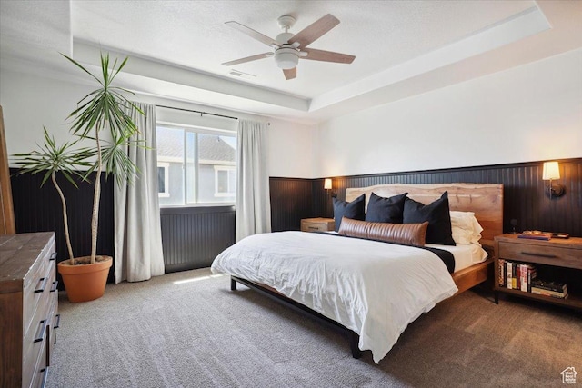 4101 W 1850 N, Lehi, UT 84043 - bedroom with a ceiling fan, visible vents, wainscoting, wood walls, and carpet