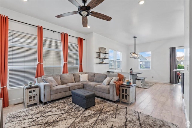 5233 W Linley Ct, Herriman, UT 84096 - living room with ceiling fan, light wood-type flooring, and recessed lighting