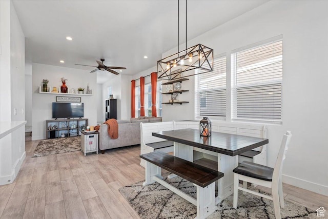 5233 W Linley Ct, Herriman, UT 84096 - dining area with a ceiling fan, light wood finished floors, recessed lighting, and a chandelier