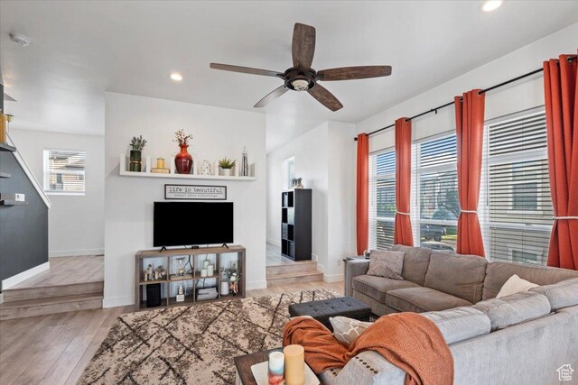 5233 W Linley Ct, Herriman, UT 84096 - living area featuring ceiling fan, recessed lighting, and wood finished floors