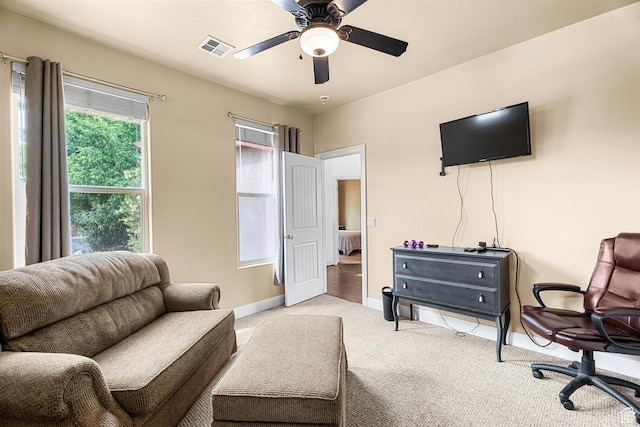 78 W Jolley Cir, Washington, UT 84780 - living area featuring visible vents, carpet flooring, baseboards, and a ceiling fan
