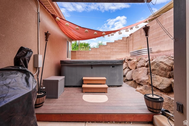 78 W Jolley Cir, Washington, UT 84780 - wooden terrace featuring a fenced backyard and a hot tub