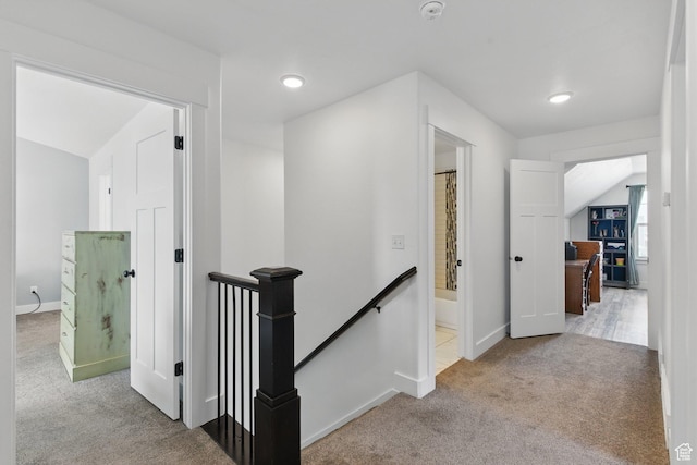 2471 W Anne Ave, West Haven, UT 84401 - hall with carpet floors, baseboards, recessed lighting, and an upstairs landing