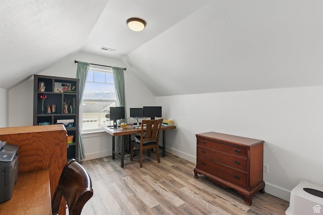 2471 W Anne Ave, West Haven, UT 84401 - office with baseboards, vaulted ceiling, wood finished floors, and visible vents