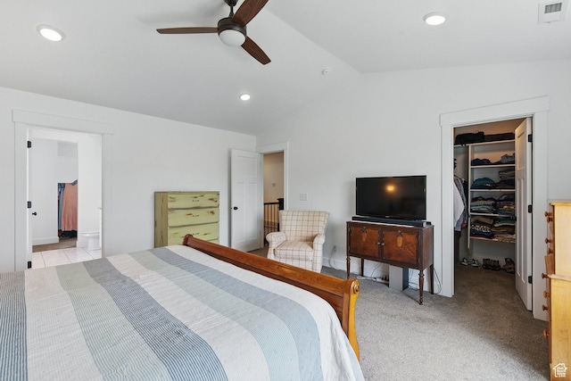 2471 W Anne Ave, West Haven, UT 84401 - bedroom with visible vents, a closet, a spacious closet, lofted ceiling, and recessed lighting