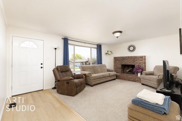 970 N 500 E, Pleasant Grove, UT 84062 - living room with a brick fireplace and light wood-style flooring