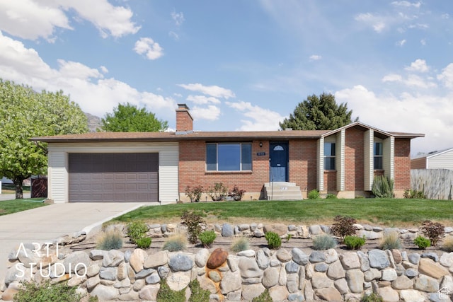 970 N 500 E, Pleasant Grove, UT 84062 - ranch-style house with brick siding, a garage, a chimney, and concrete driveway