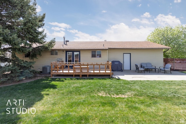 970 N 500 E, Pleasant Grove, UT 84062 - rear view of property featuring a patio, a lawn, a wooden deck, and french doors