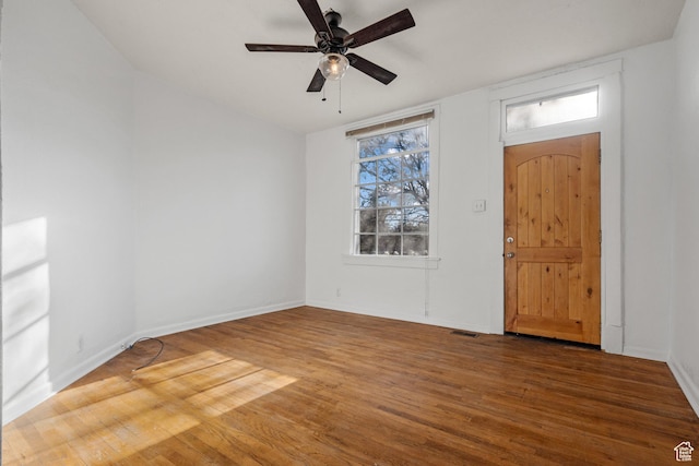 779 S 400 E, Salt Lake City, UT 84111 - foyer entrance with baseboards, a ceiling fan, wood finished floors, and visible vents