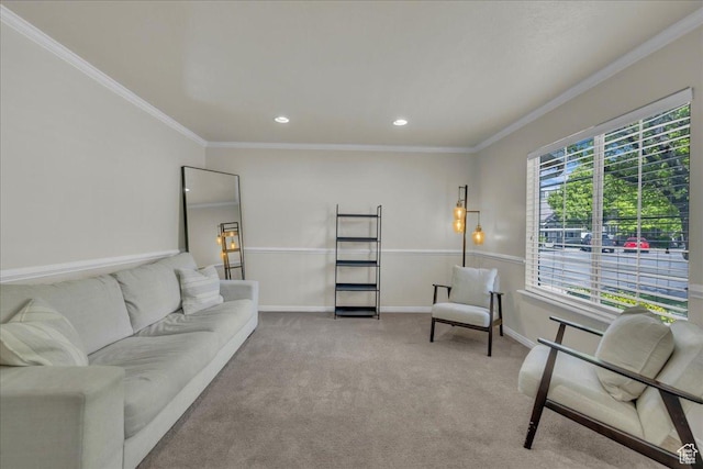 3909 N Davencourt Loop, Lehi, UT 84043 - living room with carpet floors, ornamental molding, baseboards, and recessed lighting