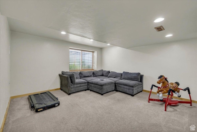 3909 N Davencourt Loop, Lehi, UT 84043 - living area with baseboards, carpet flooring, recessed lighting, and visible vents
